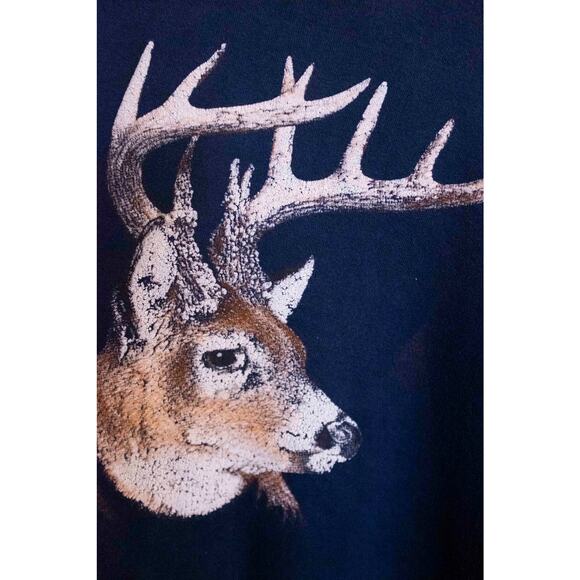 Vintage Buck Crewneck Sweatshirt – Navy Blue Jerzees Deer Made in USA - Picture 2 of 7